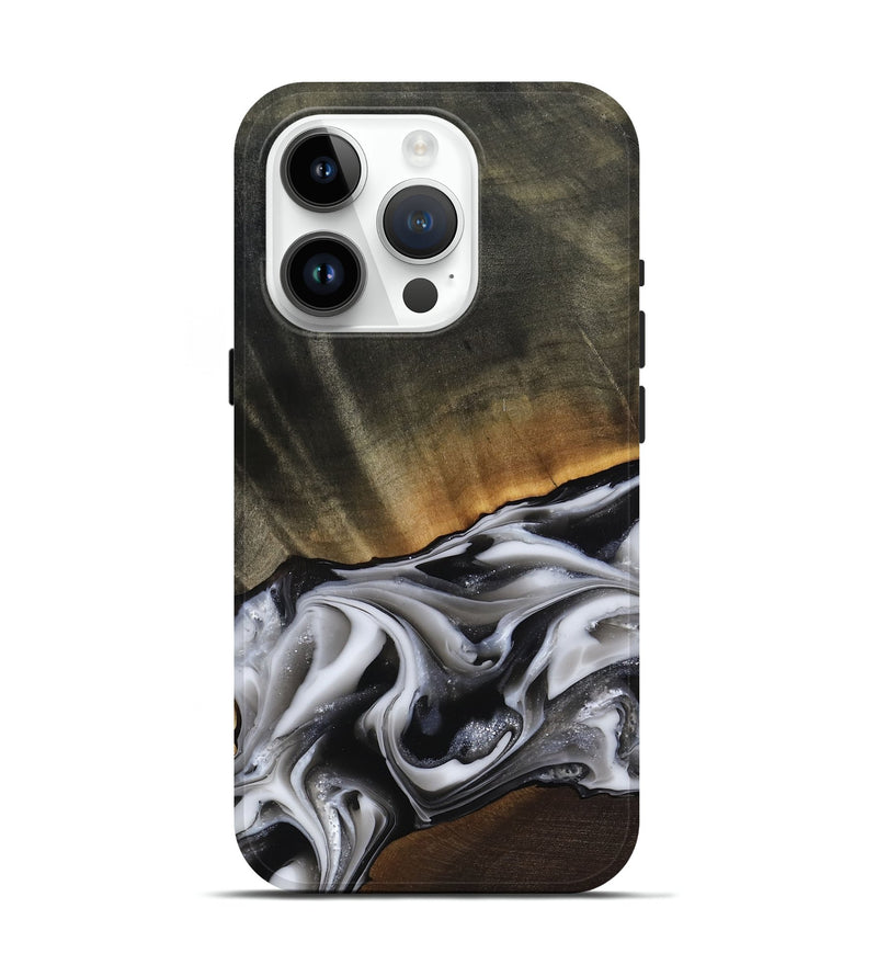 iPhone 15 Pro Wood Live Edge Phone Case - Kylah (Black & White, 812220)