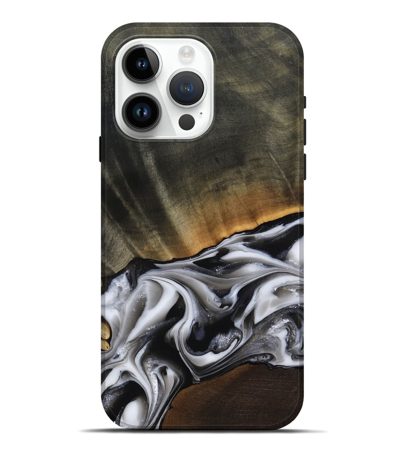iPhone 15 Pro Max Wood Live Edge Phone Case - Kylah (Black & White, 812220)