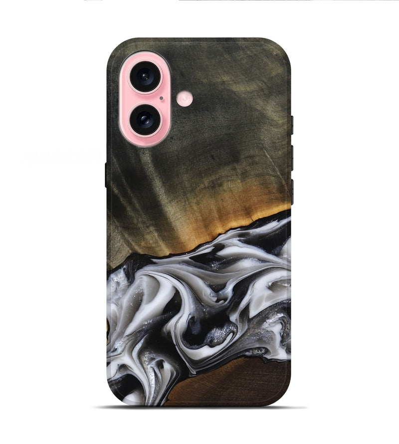 iPhone 16 Wood Live Edge Phone Case - Kylah (Black & White, 812220)