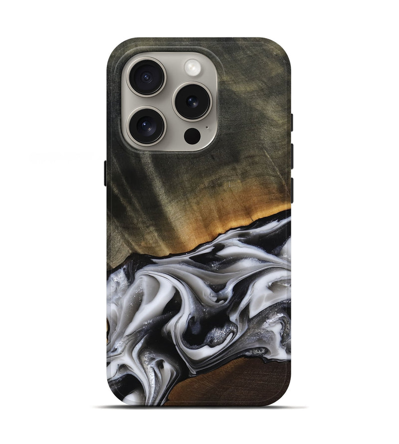 iPhone 16 Pro Wood Live Edge Phone Case - Kylah (Black & White, 812220)