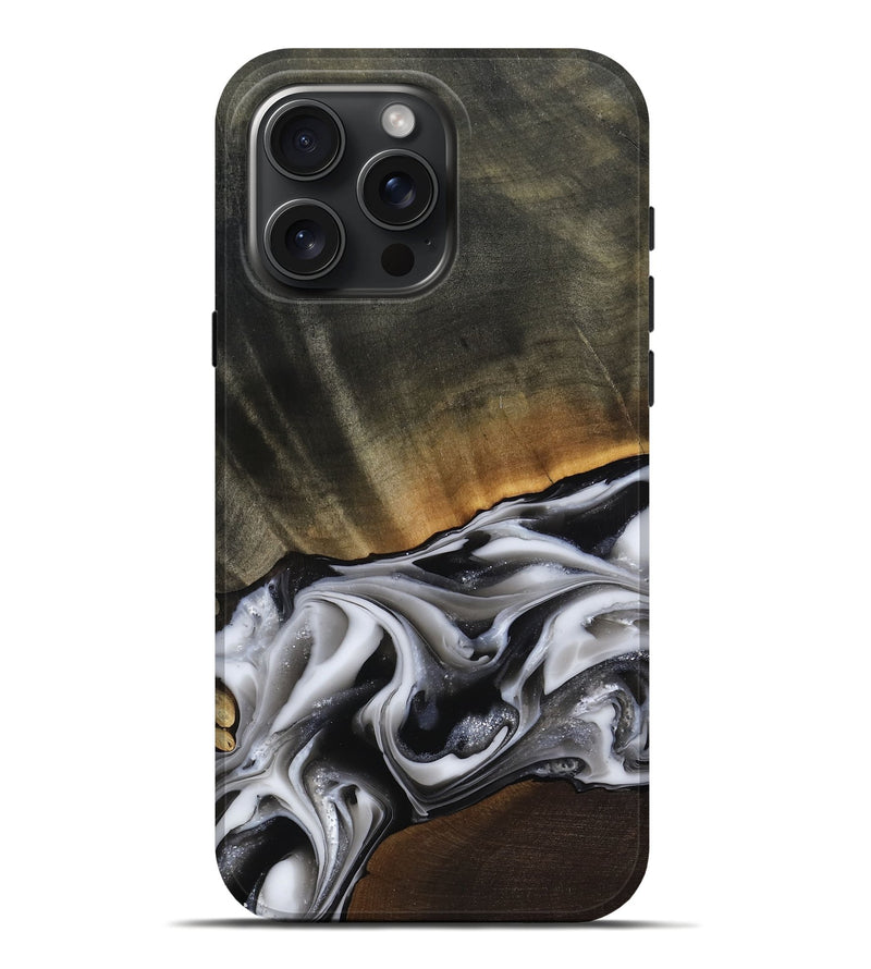 iPhone 16 Pro Max Wood Live Edge Phone Case - Kylah (Black & White, 812220)