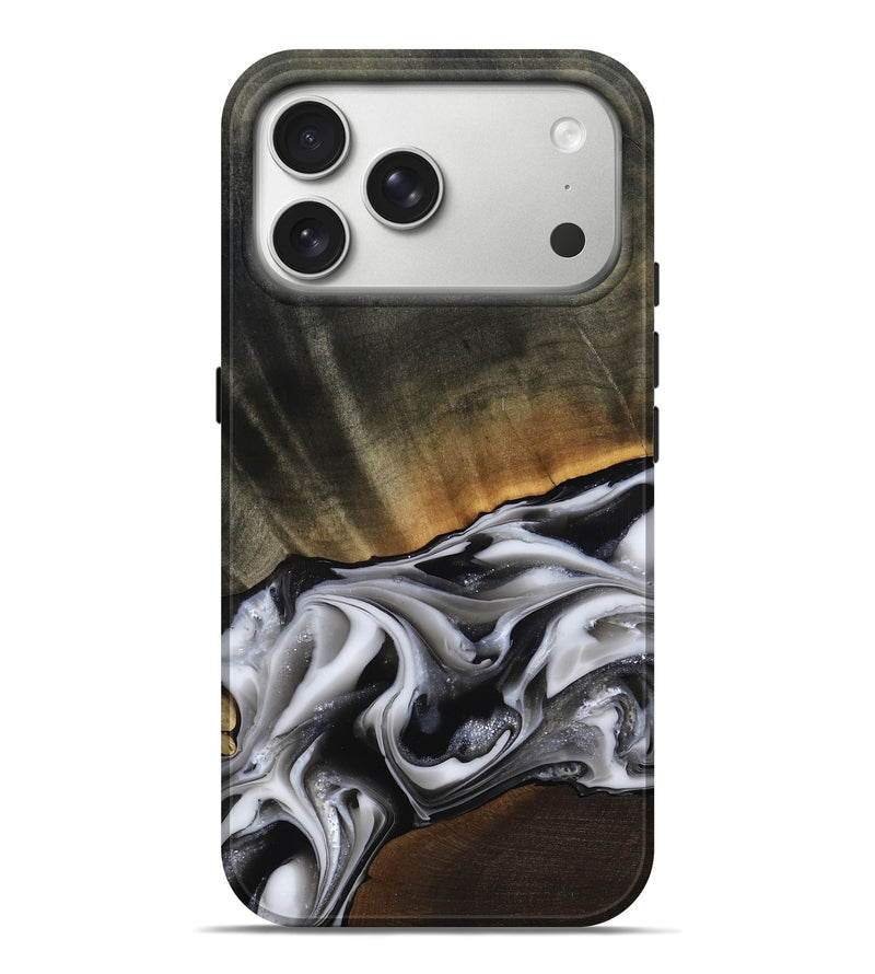 iPhone 17 Pro Max Wood Live Edge Phone Case - Kylah (Black & White, 812220)