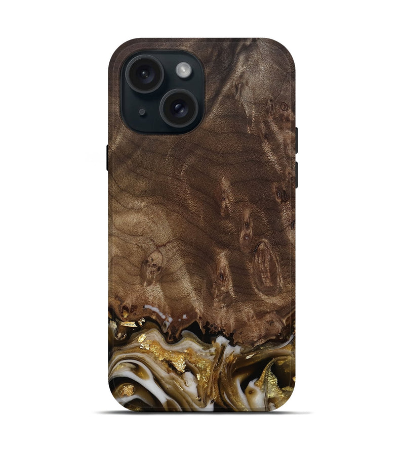 iPhone 15 Wood Live Edge Phone Case - Claud (Black & White, 812222)