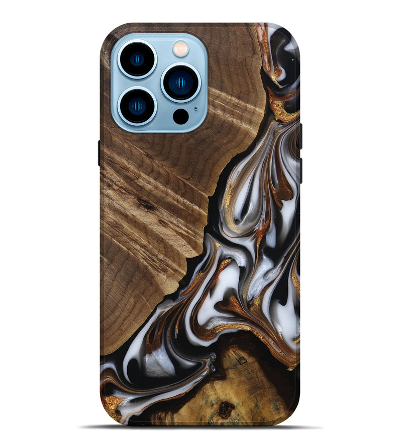 iPhone 14 Pro Max Wood Live Edge Phone Case - Maureen (Black & White, 812225)