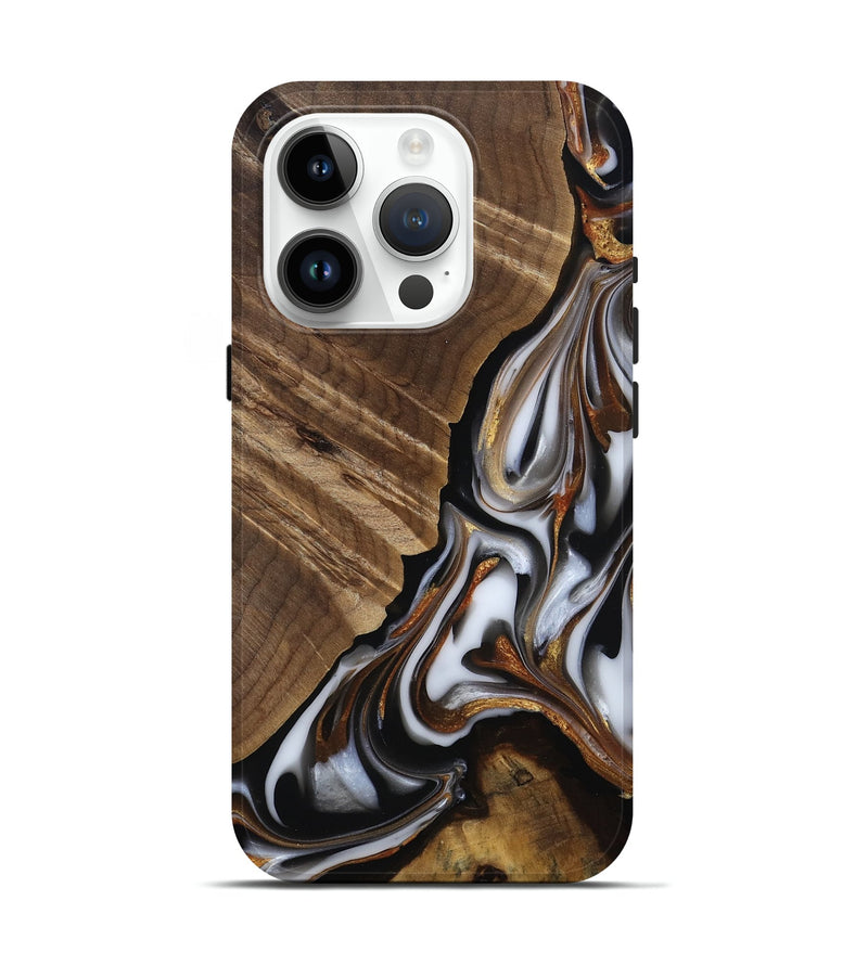 iPhone 15 Pro Wood Live Edge Phone Case - Maureen (Black & White, 812225)