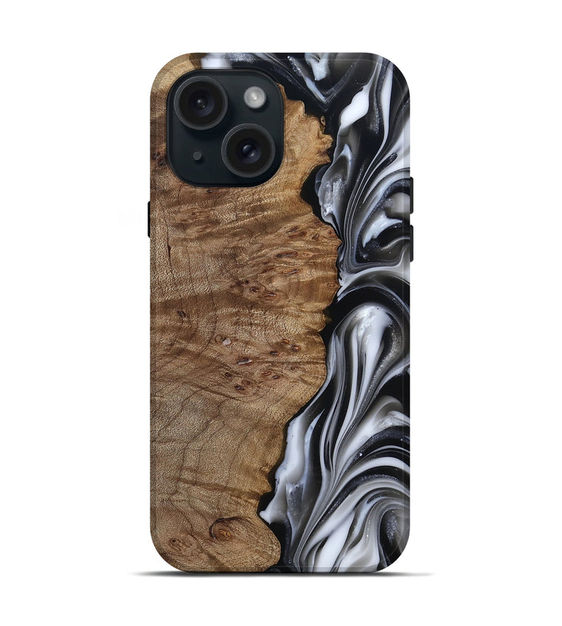 iPhone 15 Wood Live Edge Phone Case - Thiago (Black & White, 812228)
