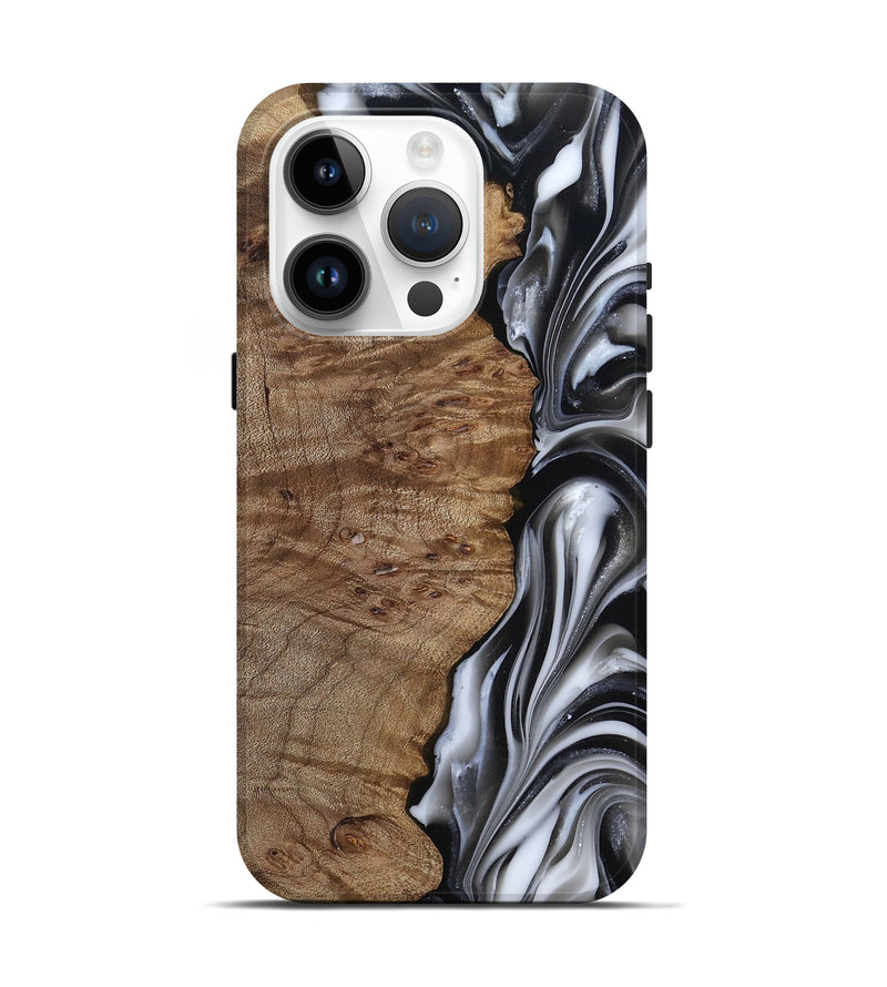 iPhone 15 Pro Wood Live Edge Phone Case - Thiago (Black & White, 812228)
