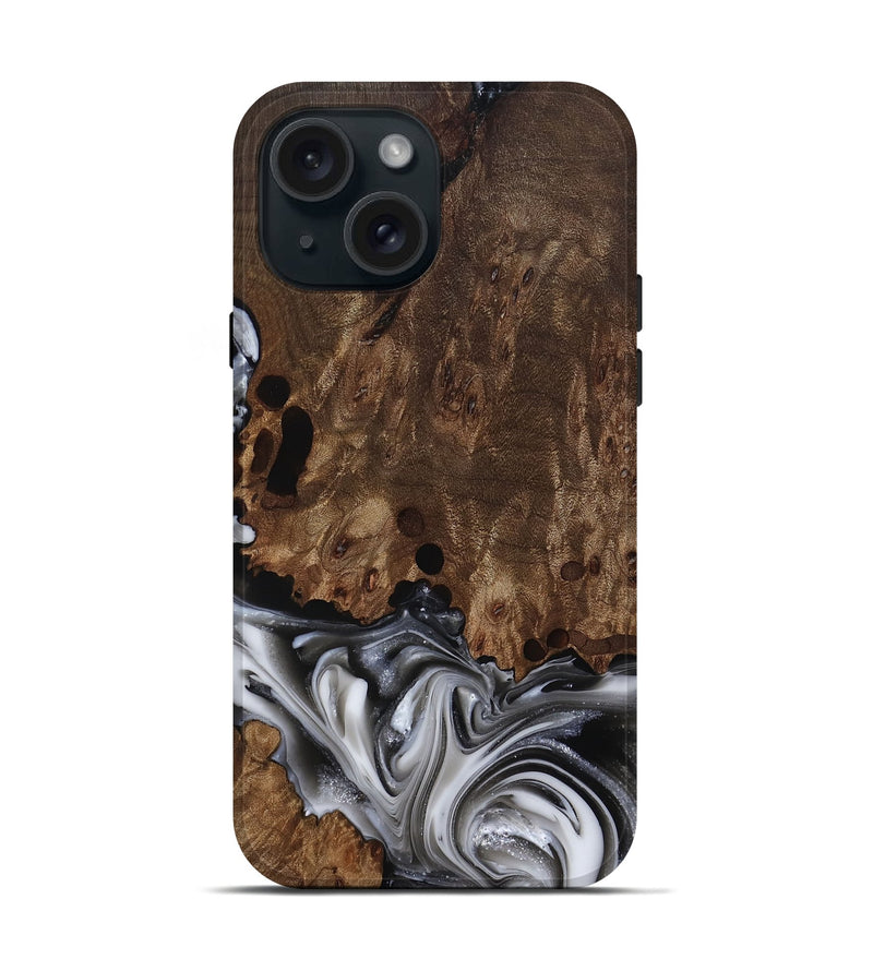 iPhone 15 Wood Live Edge Phone Case - Paityn (Black & White, 812230)