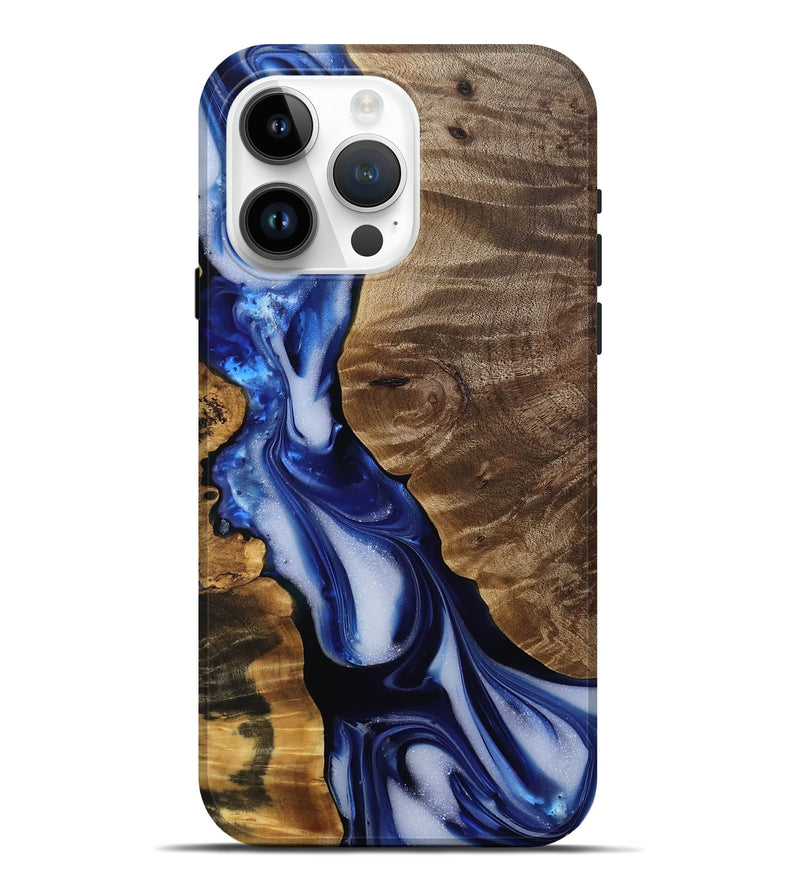 iPhone 15 Pro Max Wood Live Edge Phone Case - Sherry (Blue, 812240)