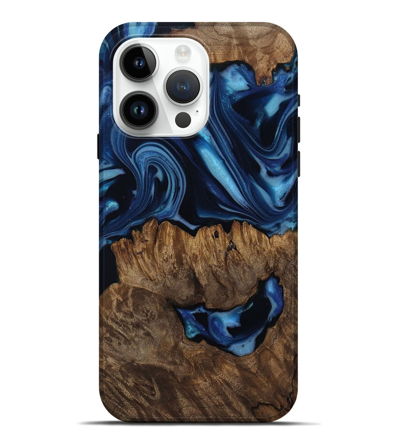 iPhone 15 Pro Max Wood Live Edge Phone Case - Pattie (Blue, 812257)