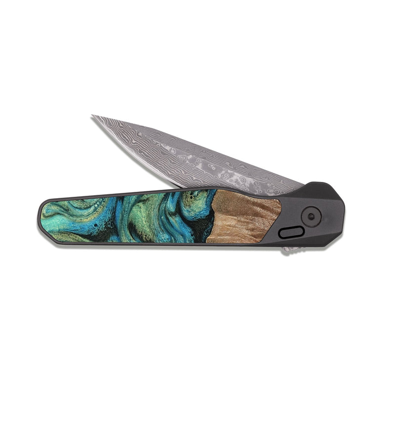 EDC Dark Damascus Wood Pocket Knife - Makai (Green, 812274)