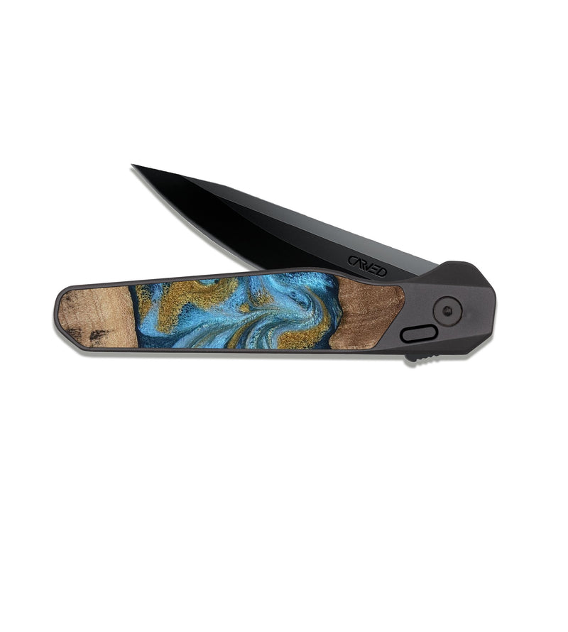 EDC Dark Slate Wood Pocket Knife - Alene (Teal & Gold, 812277)