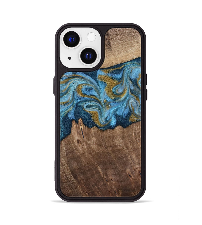 iPhone 13 Wood Phone Case - Alene (Teal & Gold, 812277)
