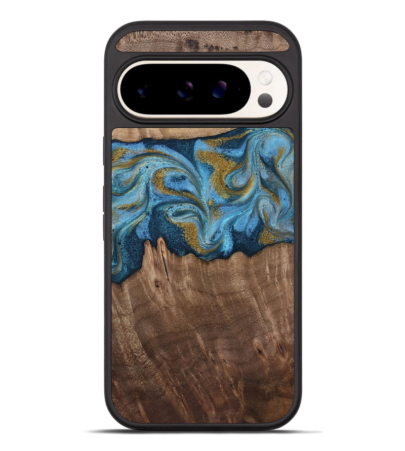 Pixel 10 Pro XL Wood Phone Case - Alene (Teal & Gold, 812277)