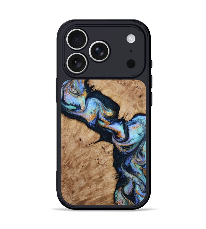 iPhone 17 Pro Wood Phone Case - Cole (Teal & Gold, 812279)