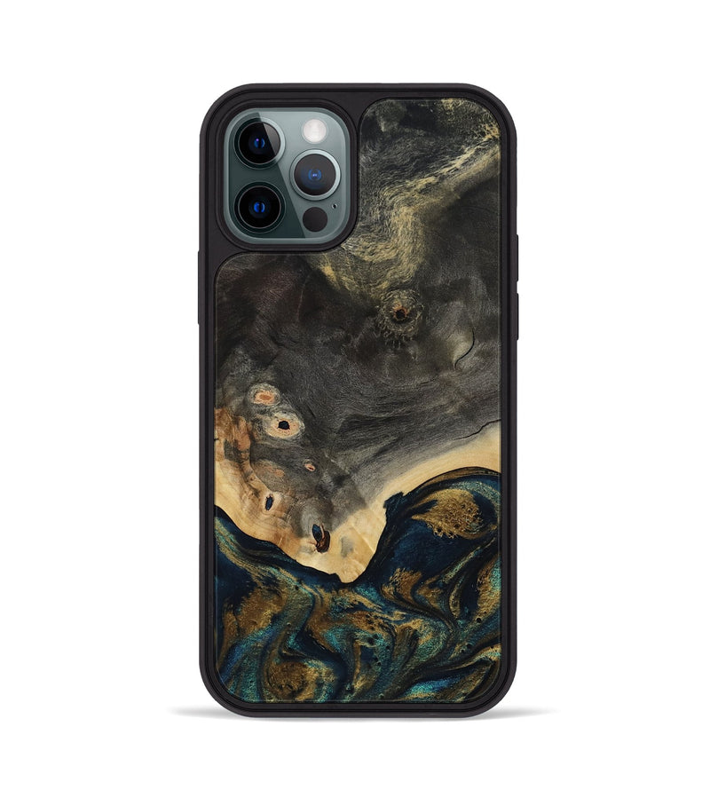 iPhone 12 Pro Wood Phone Case - Esther (Teal & Gold, 812280)
