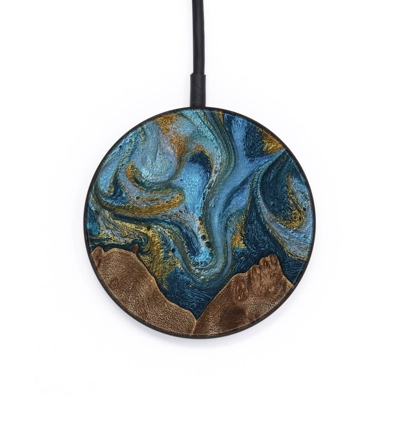 Circle Wood Wireless Charger - Jeffery (Teal & Gold, 812337)