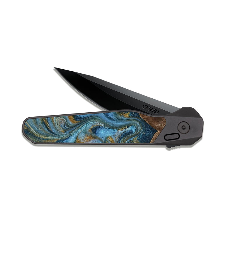 EDC Dark Slate Wood Pocket Knife - Jeffery (Teal & Gold, 812337)