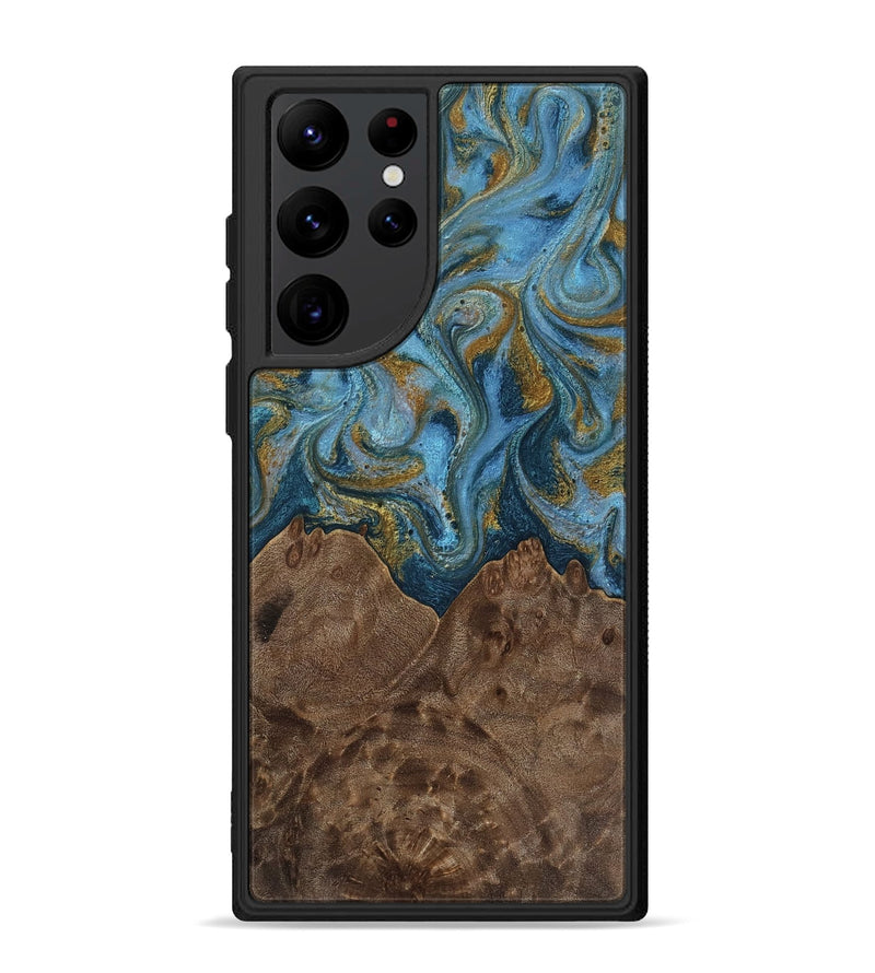 Galaxy S22 Ultra Wood Phone Case - Jeffery (Teal & Gold, 812337)
