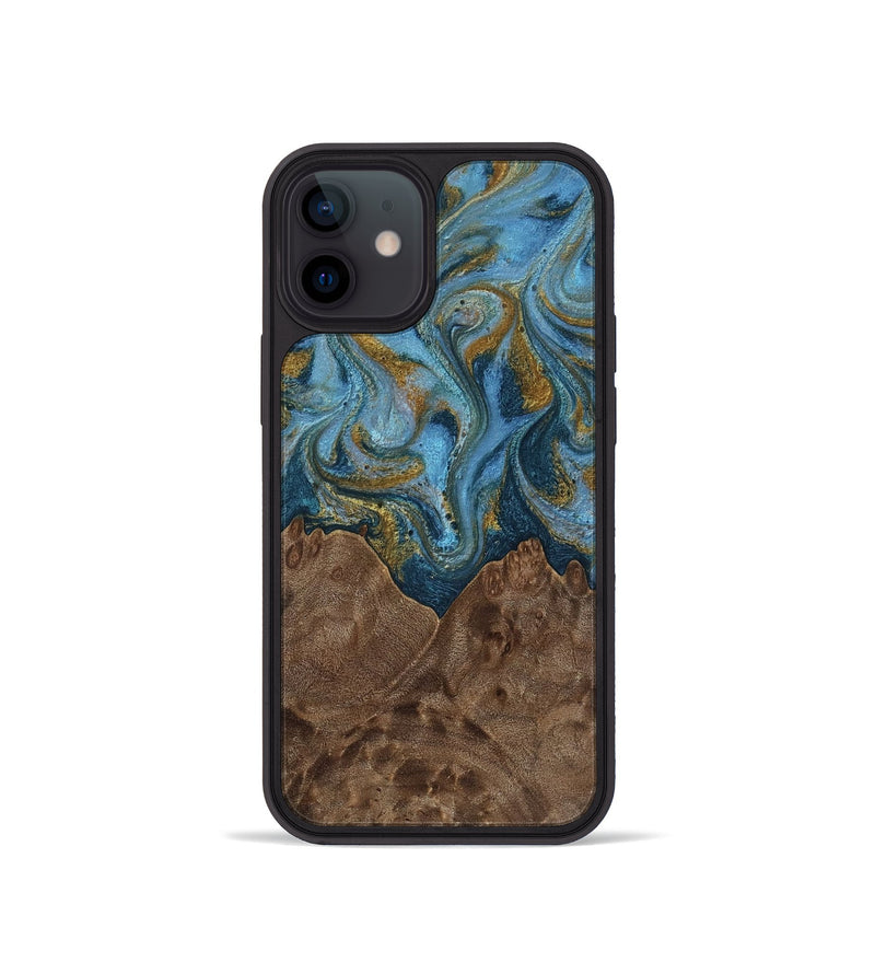 iPhone 12 mini Wood Phone Case - Jeffery (Teal & Gold, 812337)