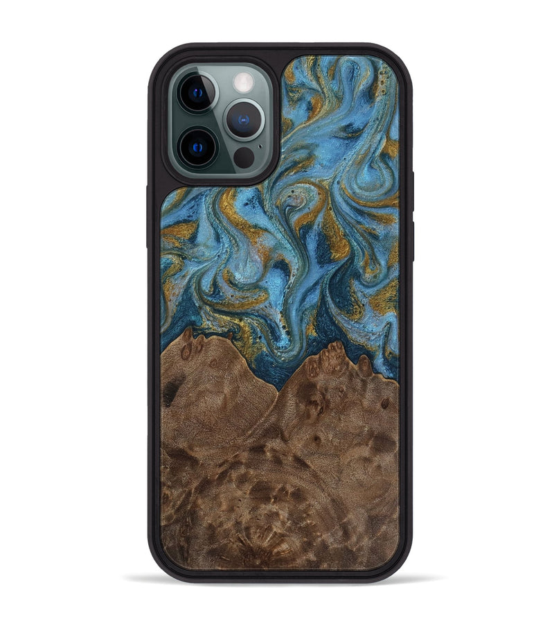 iPhone 12 Pro Max Wood Phone Case - Jeffery (Teal & Gold, 812337)