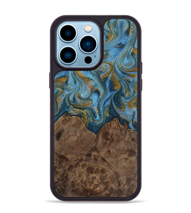 iPhone 14 Pro Max Wood Phone Case - Jeffery (Teal & Gold, 812337)