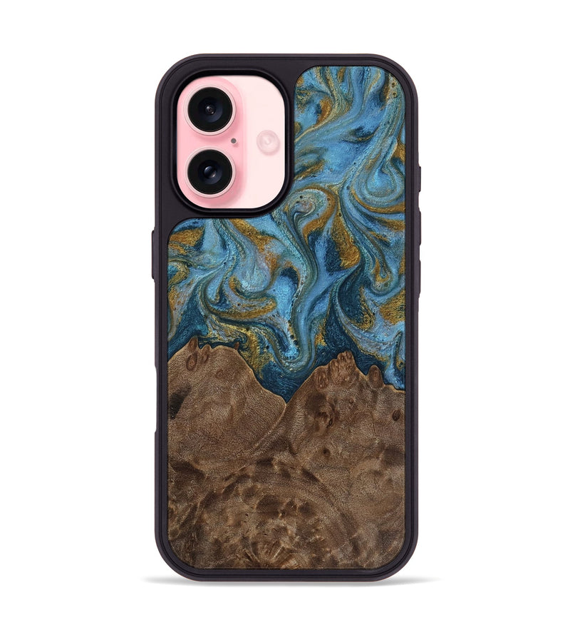 iPhone 16 Wood Phone Case - Jeffery (Teal & Gold, 812337)