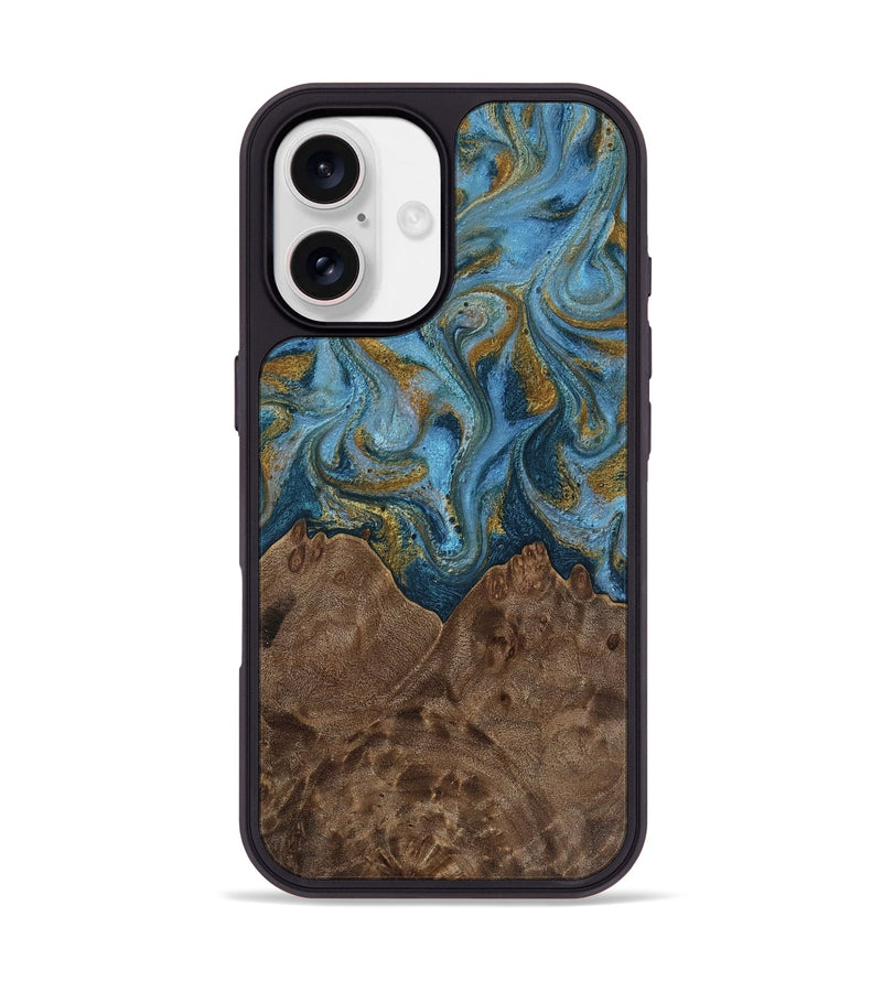 iPhone 17 Wood Phone Case - Jeffery (Teal & Gold, 812337)