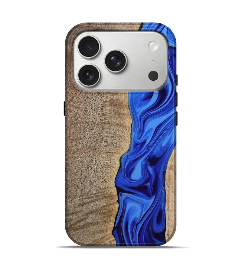 iPhone 17 Pro Wood Live Edge Phone Case - Geo (Blue, 812423)