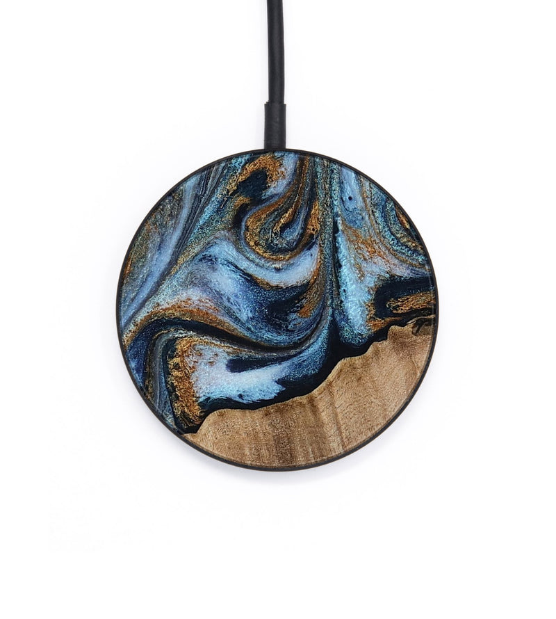 Circle Wood Wireless Charger - Kasey (Teal & Gold, 812448)