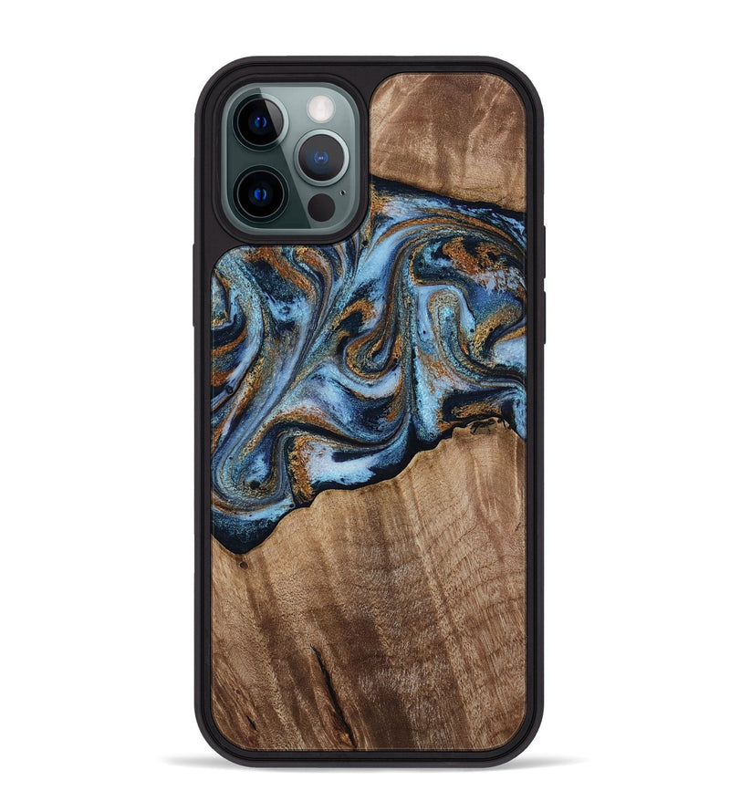 iPhone 12 Pro Max Wood Phone Case - Kasey (Teal & Gold, 812448)