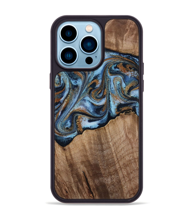 iPhone 14 Pro Max Wood Phone Case - Kasey (Teal & Gold, 812448)