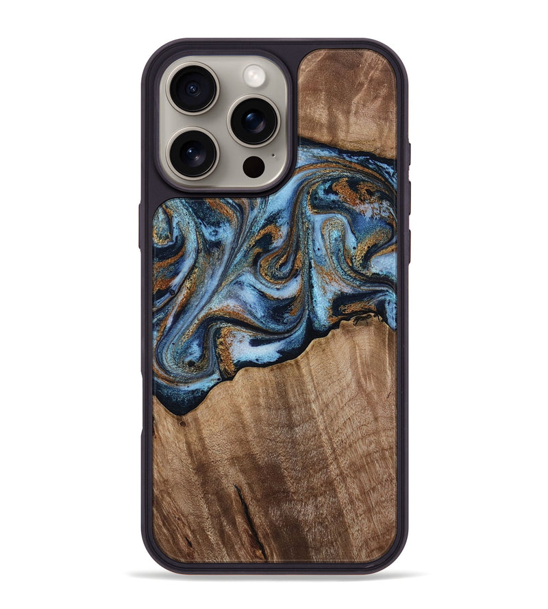 iPhone 16 Pro Max Wood Phone Case - Kasey (Teal & Gold, 812448)