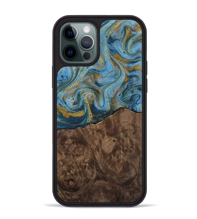 iPhone 12 Pro Max Wood Phone Case - Veda (Teal & Gold, 812452)