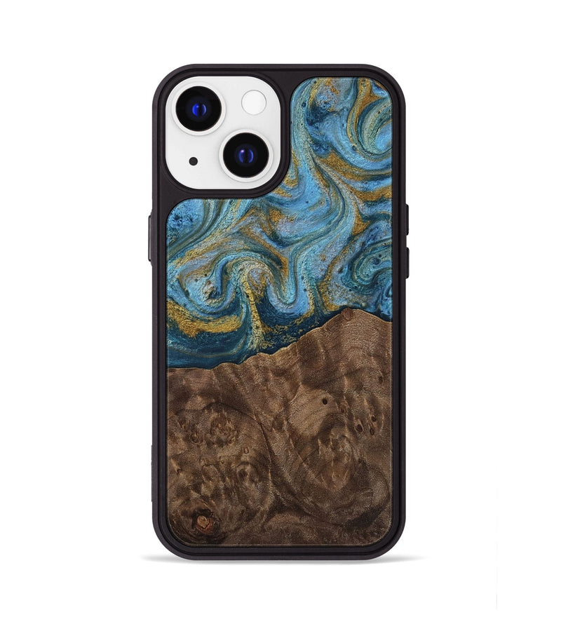 iPhone 13 Wood Phone Case - Veda (Teal & Gold, 812452)