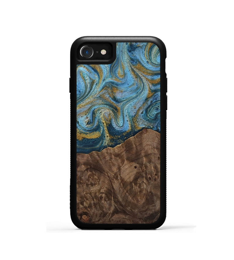 iPhone SE Wood Phone Case - Veda (Teal & Gold, 812452)