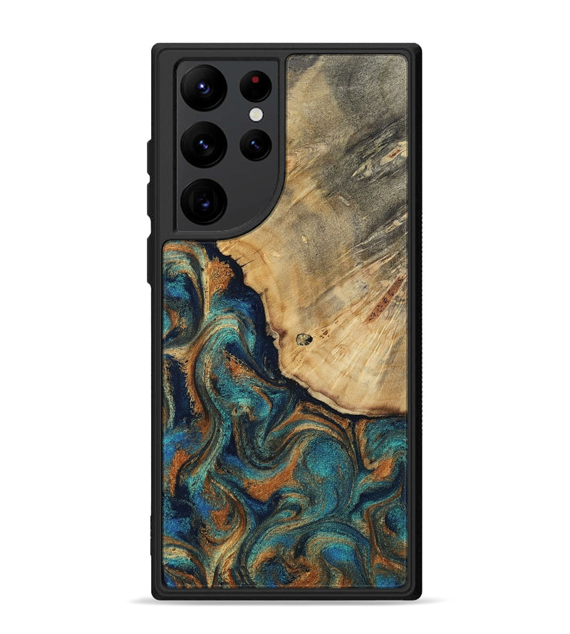 Galaxy S22 Ultra Wood Phone Case - Jazlynn (Teal & Gold, 812453)
