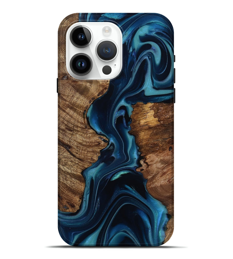 iPhone 15 Pro Max Wood Live Edge Phone Case - Anita (Blue, 812542)