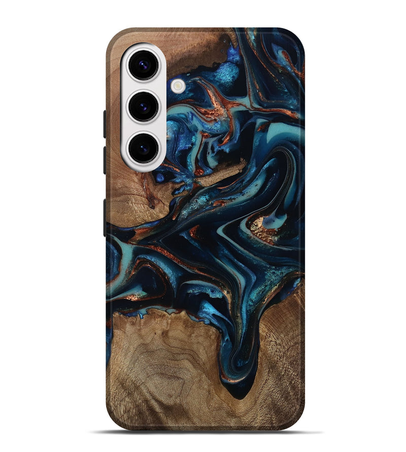 Galaxy S25 Plus Wood Live Edge Phone Case - Georgie (Teal & Gold, 812543)