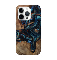 iPhone 15 Pro Wood Live Edge Phone Case - Georgie (Teal & Gold, 812543)