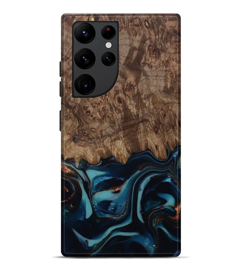 Galaxy S22 Ultra Wood Live Edge Phone Case - Monika (Teal & Gold, 812544)