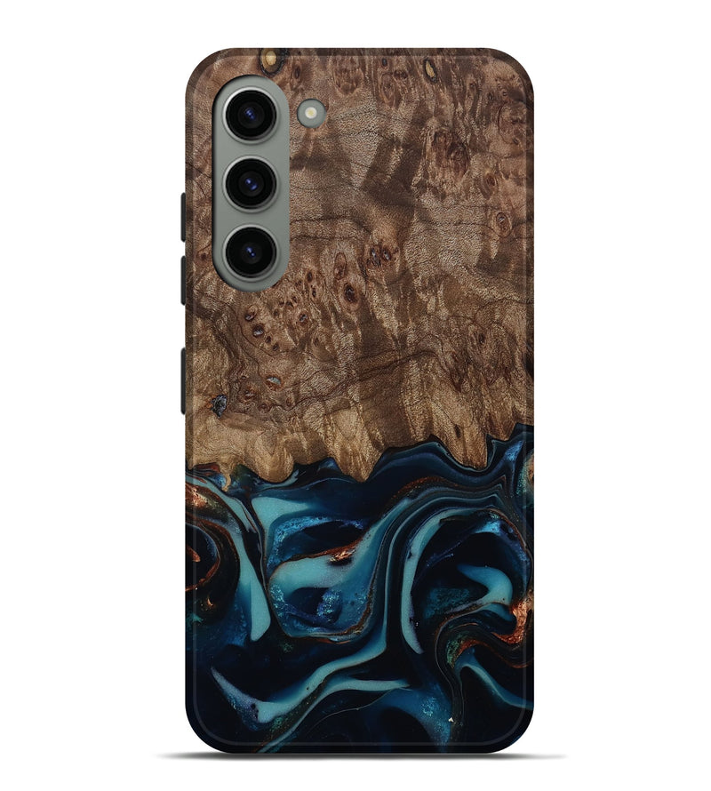 Galaxy S23 Plus Wood Live Edge Phone Case - Monika (Teal & Gold, 812544)