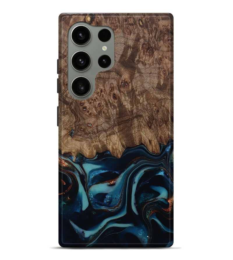 Galaxy S24 Ultra Wood Live Edge Phone Case - Monika (Teal & Gold, 812544)