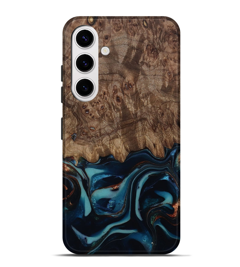 Galaxy S25 Plus Wood Live Edge Phone Case - Monika (Teal & Gold, 812544)
