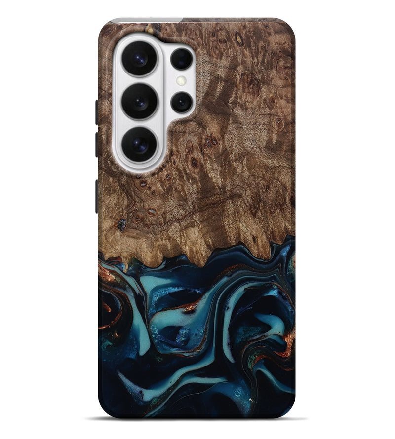 Galaxy S26 Ultra Wood Live Edge Phone Case - Monika (Teal & Gold, 812544)