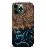 iPhone 13 Pro Max Wood Live Edge Phone Case - Monika (Teal & Gold, 812544)