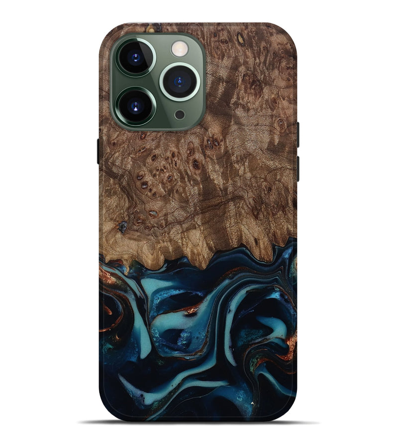 iPhone 13 Pro Max Wood Live Edge Phone Case - Monika (Teal & Gold, 812544)