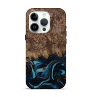iPhone 15 Pro Wood Live Edge Phone Case - Monika (Teal & Gold, 812544)