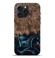 iPhone 16 Pro Max Wood Live Edge Phone Case - Monika (Teal & Gold, 812544)