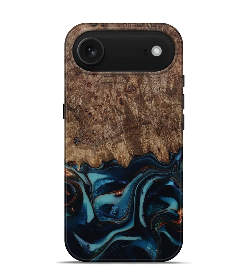 iPhone 17 Air Wood Live Edge Phone Case - Monika (Teal & Gold, 812544)